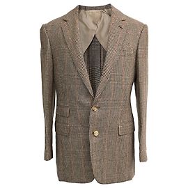 Ralph Lauren Houndstooth Patterned Single-Breasted Blazer in Brown Wool Brown Red