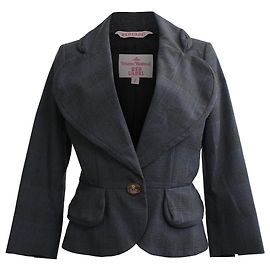 Vivienne Westwood Plaid Single-Breasted Blazer in Grey Wool Grey