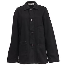 Lemaire Buttoned Workwear Jacket with Pockets in Black Cotton Denim Black