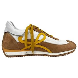 Baskets Loewe Flow Runner en Suède Beige Marron Rouge