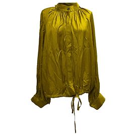 Ann Demeulemeester Drawstring Hem Long Sleeve Blouse in Yellow Rayon Yellow