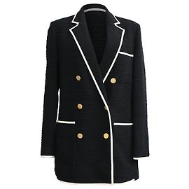 Valentino Garavani Double-Breasted Tweed Blazer in Black Wool Black