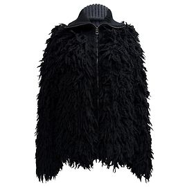 Giacca con zip in lana nera con dettagli in pelliccia Dior Nero