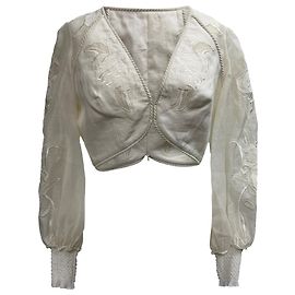 Top corto de manga larga bordado Zimmermann en lino blanco Blanco Crudo