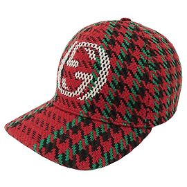 Gucci Men's Wool Interlocking G Houndstooth Baseball Cap Red Yellow