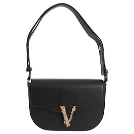 Borsa Messenger in Pelle Virtus Flap di Versace - Media Nero
