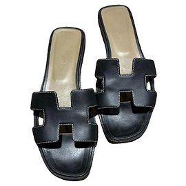 Hermès Oran Sandals Black Leather Black