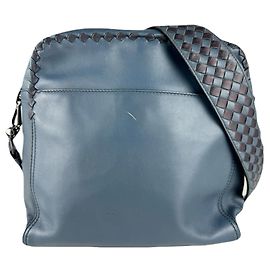 Bottega Veneta Intrecciato Leather Shoulder Bag Black Dark blue
