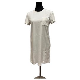 Vestido camiseta de algodón blanco Hermès París con bolsillo bordado Blanco