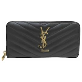 Portefeuille long en cuir Monogram Yves Saint Laurent Noir