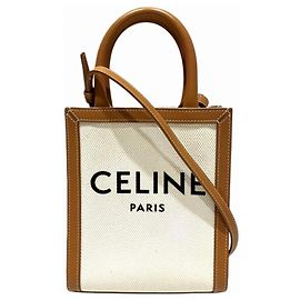 Céline Sac à main Celine Mini Vertical Cabas Marron Écru
