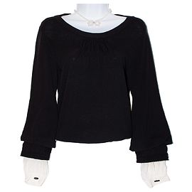 Vintage schwarze Chanel Wollbluse Schwarz Aus weiß