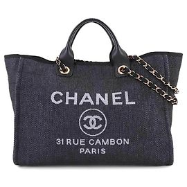 Chanel Deauville GM 2-Way Tote with Chain Black Dark grey