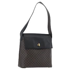 Céline CELINE Macadam Canvas Shoulder Bag PVC Leather Black Gold Auth 171442V Black Golden