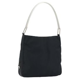 Sac à épaule PRADA en nylon noir argent authentique gh1829 Noir Argenté