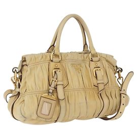 PRADA Sac à main en cuir 2 en 1 ivoire or Auth 173213 Doré Écru