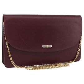 Bolsa de Ombro de Couro Bordeaux com Corrente Christian Dior Ouro Auth ka2740 Dourado Bordeaux