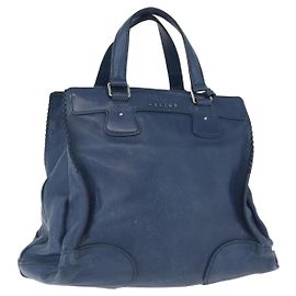 Céline Bolsa de mão CELINE em couro azul prateado Auth 173519 Prata Azul