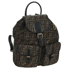FENDI Zucca Canvas Backpack Brown Gold black Auth 168310SAV Brown Black Golden