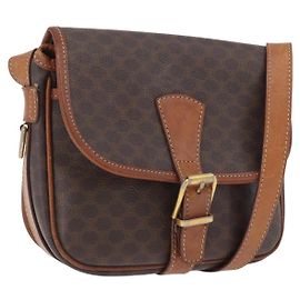 Céline Bolsa de Ombro em Lona Macadam CELINE em Couro PVC Marrom Dourado Auth LNZ209 Marrom Dourado