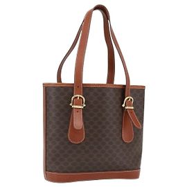 Céline Sac à main en toile Macadam CELINE en cuir PVC marron doré Auth gh1781 Marron Doré