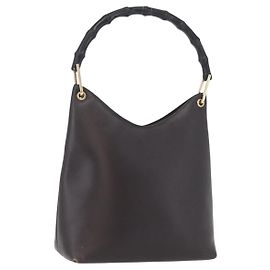 Bolsa de Ombro em Lona GG Gucci com Bambu em Couro Marrom Dourado 001 3007 Auth 172905 Marrom Dourado
