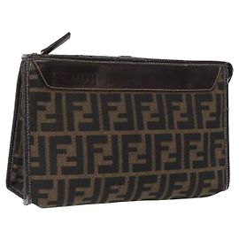 FENDI Zucca Canvas Clutch Bag Black Brown Auth mr2022 Brown Black