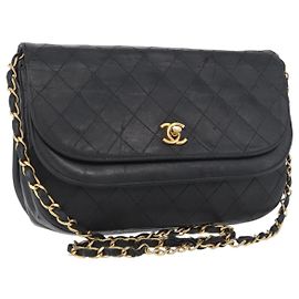 CHANEL Borsa a Spalla Matelassé in Pelle di Agnello Nera Oro CC Auth bs33642 Nero D'oro