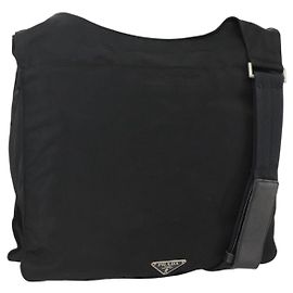 PRADA Schultertasche Nylon Schwarz Silber Authentisch bs32787 Schwarz Silber