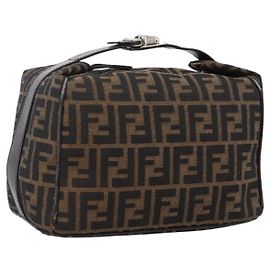 FENDI Zucca Canvas Hand Bag Black Brown Auth 172749 Brown Black