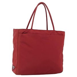PRADA Hand Bag Nylon Red Silver Auth bs33614 Silvery Red