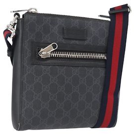 Borsa a Spalla Gucci GG Supreme Sherry Line PVC Nero Argento 523599 Auth gh1751 Nero Argento