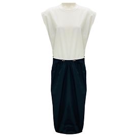 Vestido midi de jersey de algodão e micro cordão de Fabiana Filippi branco / azul marinho com mangas curtas Multicor
