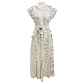 Robe maxi à rayures métalliques Dejeuner ivoire d'Adam Lippes Beige