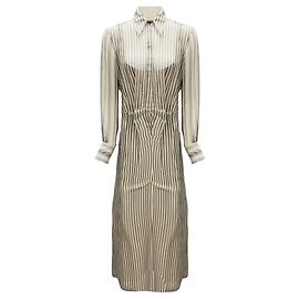 Robe chemise en soie rayée grise / crème Brunello Cucinelli Multicolore