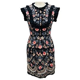 Needle & Thread Black Multi Floral Embroidered Mini Whisper Prom Dress Black