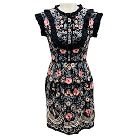 Robe de bal mini Whisper brodée florale multicolore noire Needle & Thread Noir