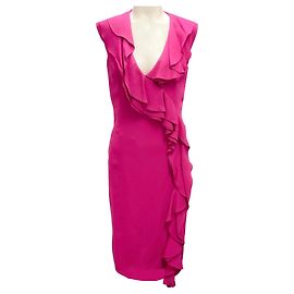 Valentino Garavani Fuchsia Pink Rüschensatin Cocktailkleid von Valentino Pink