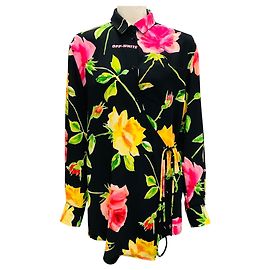 Off White Off-White Black Multi Floral Printed Long Sleeved Crepe Wrap Blouse Black