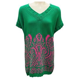Suéter de malha de algodão com decote em V e mangas curtas Etro verde / rosa Verde