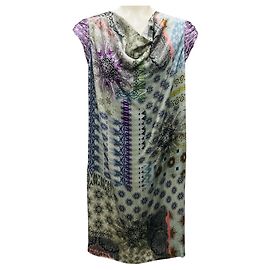 Etro Grey / Purple Multi Printed Satin Shift Dress Multiple colors