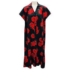Vestido largo de algodón con estampado floral de rosas negras / rojas de Adam Lippes Negro