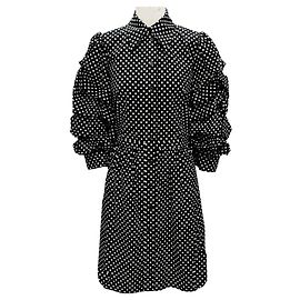 Vestido de algodão com mangas bufantes estampado com bolinhas pretas / brancas ópticas da coleção Michael Kors Preto