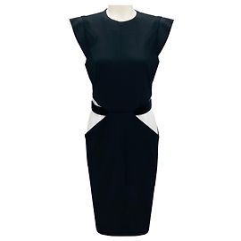 Robe midi en crêpe à manches courtes noire / blanche Givenchy Noir