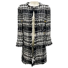 Abrigo de tweed negro / blanco con flecos Edward Achour y botones dorados Negro