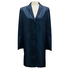 Jil Sander Navy Blue Button Front Mid Length Taffeta Coat Navy blue