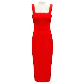 Tory Burch Poppy Red ärmelloses Midi-Kleid mit quadratischem Ausschnitt Rot