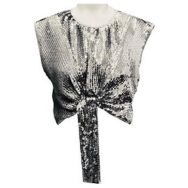 Paco Rabanne Silver Draped Sequin Top Silvery