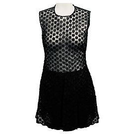 Robe de cocktail mini sans manches en tulle transparent brodé de fleurs noires de Simone Rocha Noir
