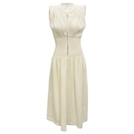 Vestido midi sem mangas de linho bege com zíper Jil Sander Bege